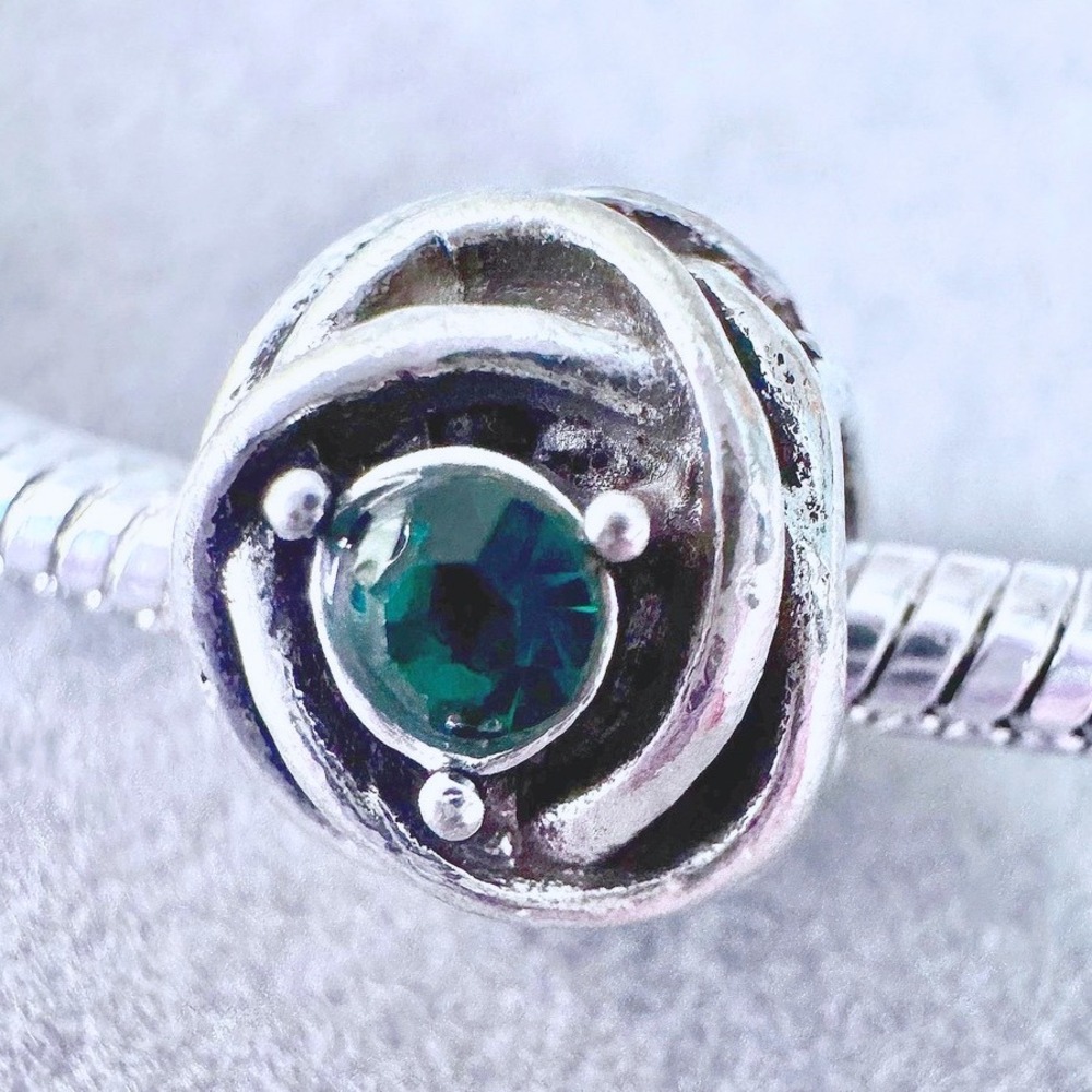 Green Gem Rose Silver Bead European Charm fits PANDORA